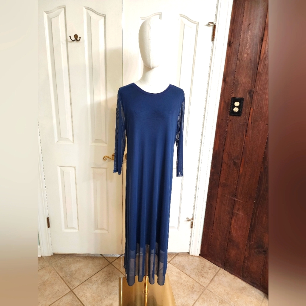 MarlaWynne - Elegant Blue Sheer Sleeve Dress - Size M